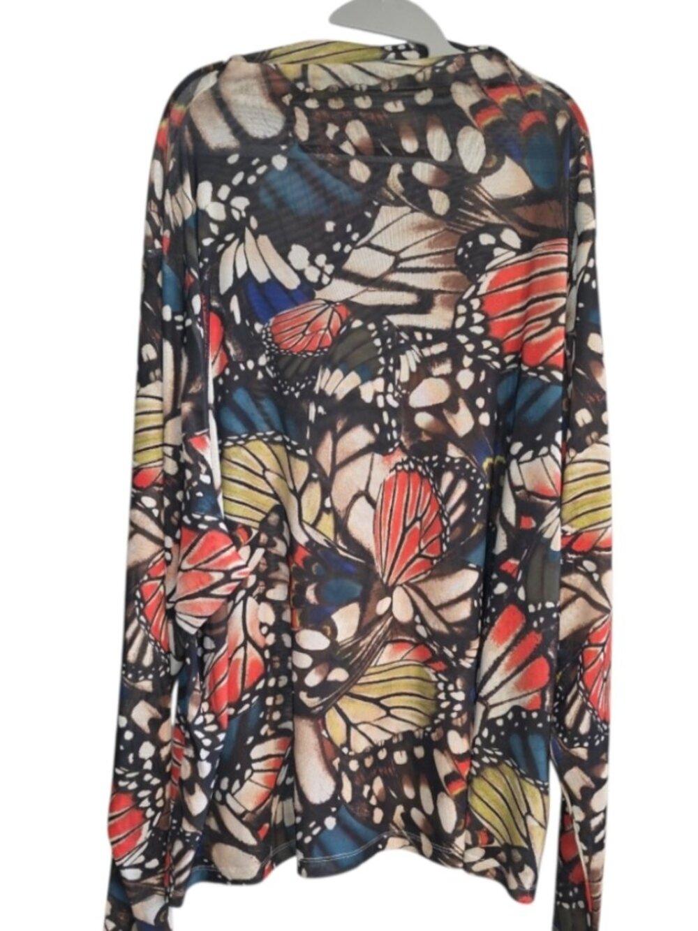 Ashley Graham Plus Size 5X Butterfly Blouse Sheer Mock Neck Long Sleeve